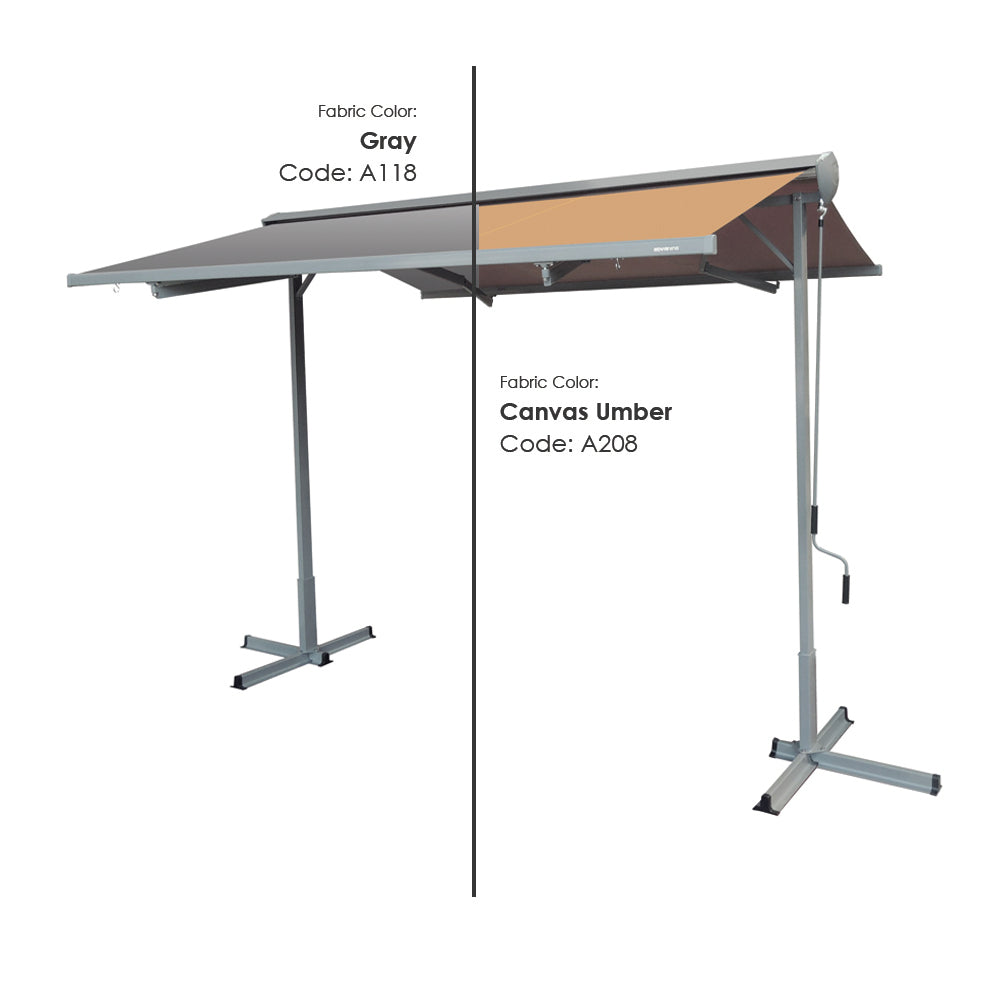 Outdoor canopy with gray and canvas amber fabric on a white background
