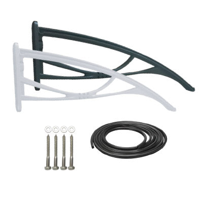 Wall mount bracket kit with cables and screws on a white background