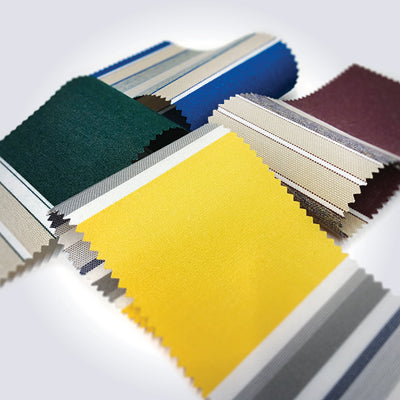 Color swatches of fabric in various colors on a white background