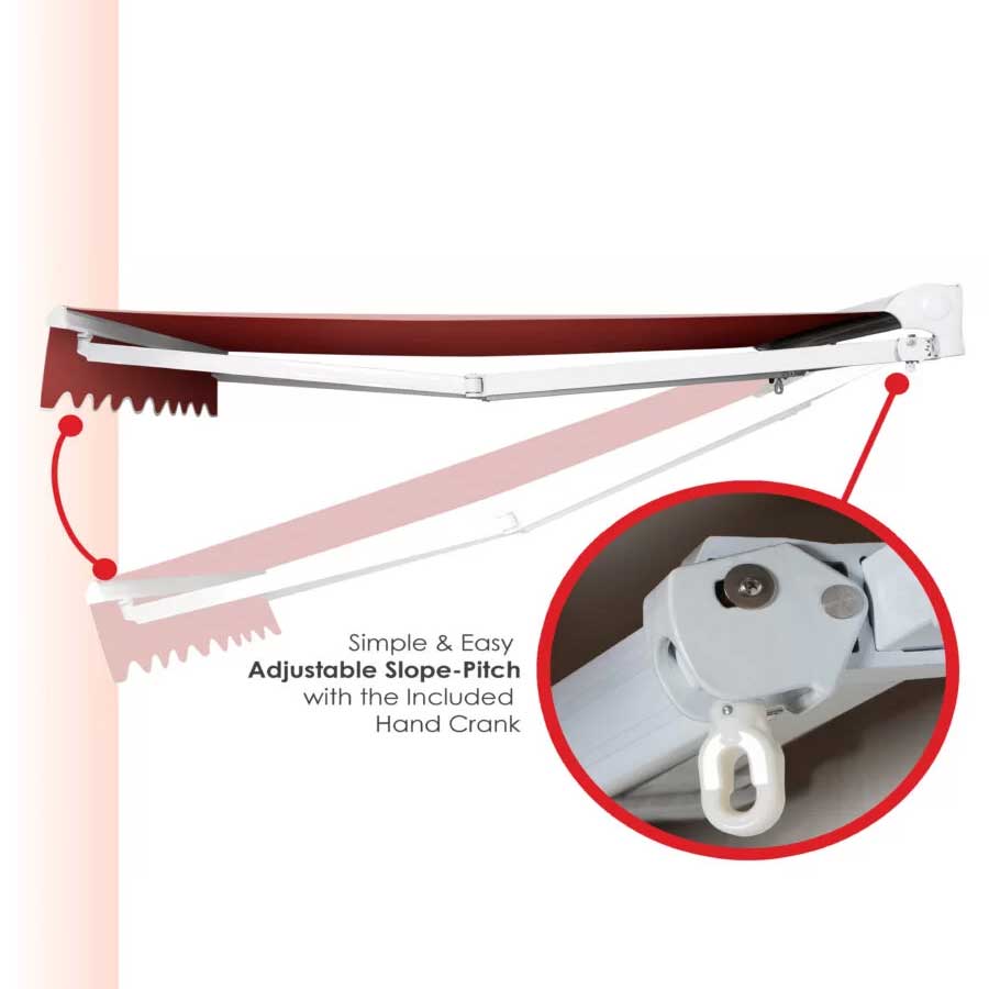 Manual canopy with adjustable slope-pitch feature and hand crank on a white background
