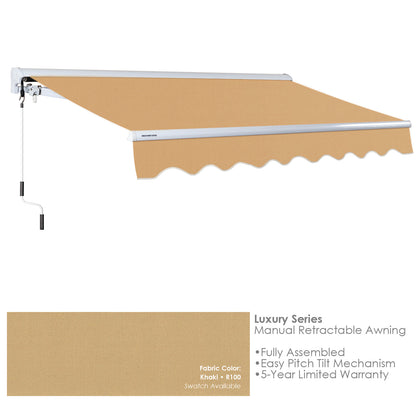 R100 Khaki Retractable awning with beige fabric on a white background