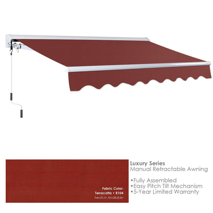 R104 Terracotta Retractable awning with terracotta fabric on a white background