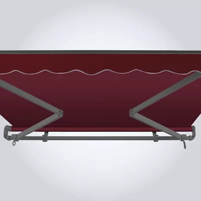 Red retractable awning with metal bracket on a white background