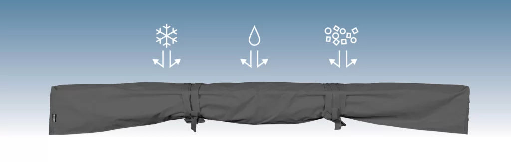 Gray cover with waterproof symbols on a blue background