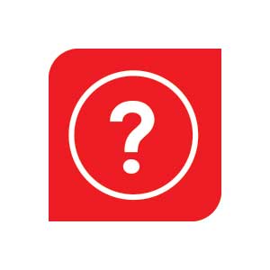 Red square with a white question mark in the center on a white background